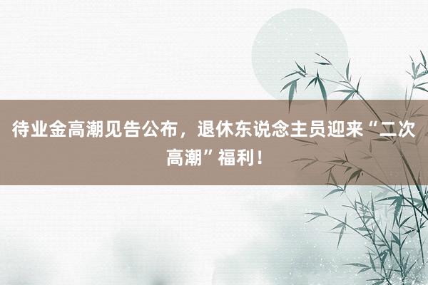 待业金高潮见告公布，退休东说念主员迎来“二次高潮”福利！