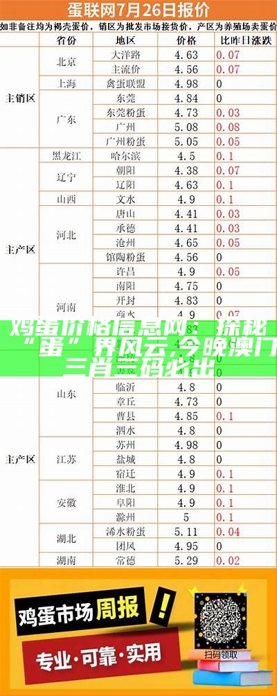 鸡蛋价格信息网：探秘“蛋”界风云, 今晚澳门三肖三码必出