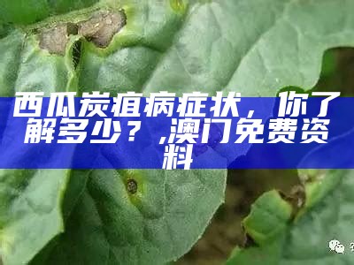 西瓜炭疽病症状，你了解多少？, 澳门免费资料