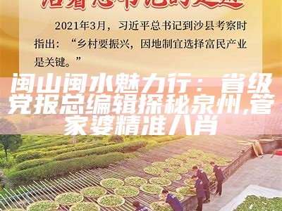 闽山闽水魅力行：省级党报总编辑探秘泉州, 管家婆精准八肖