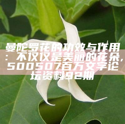 曼陀罗花的功效与作用：不仅仅是美丽的花朵, 500507百万文字论坛 资料92期